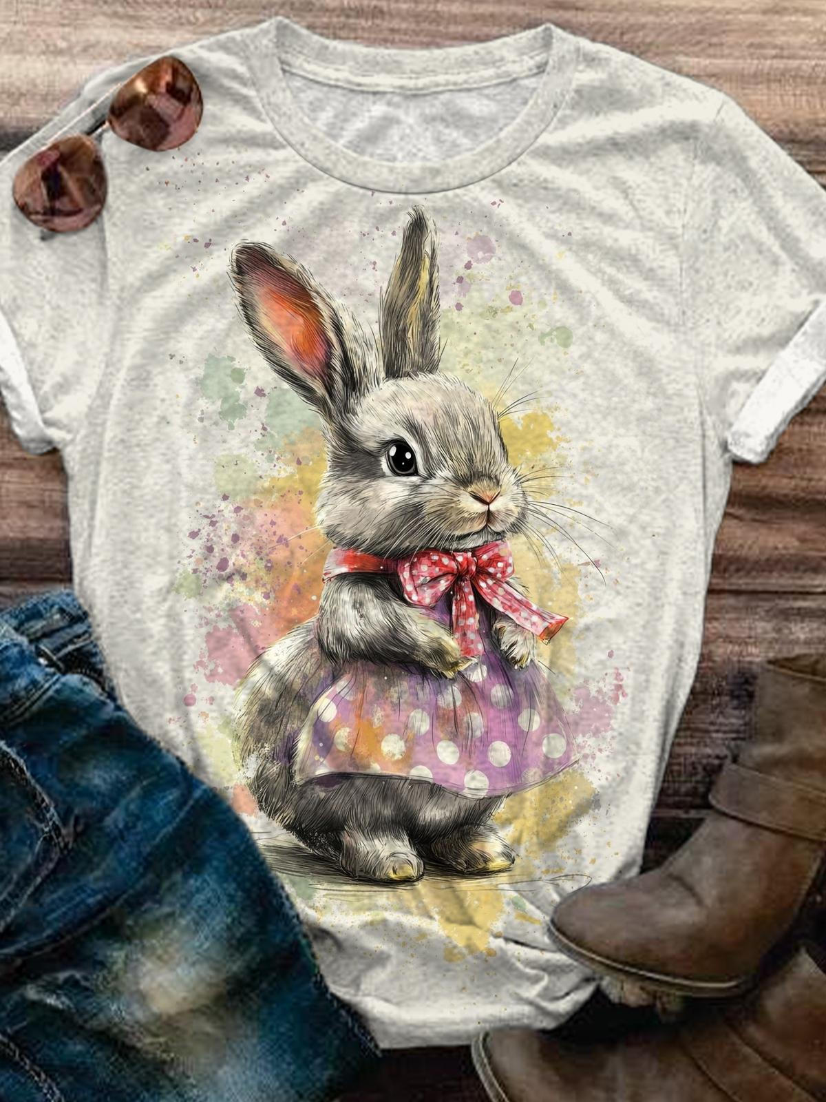 Cute Bunny Easter Retro Crew Neck T-shirt