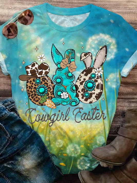 Cowgirl Easter Bunny Crew Neck T-shirt