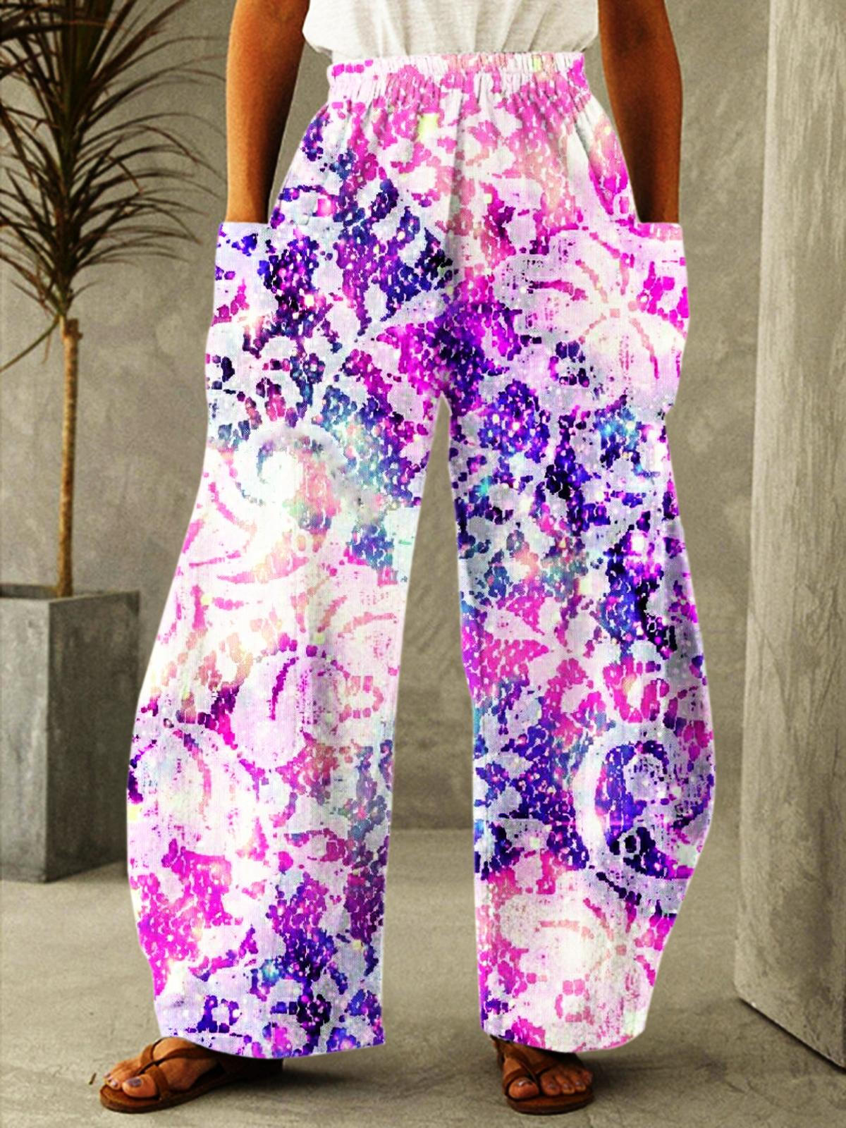 Women's Tie Dye Grid Gradient Print Loose Trousers