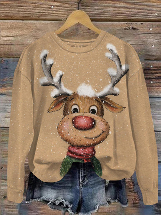 Christmas Deer Round Neck Long Sleeve Top