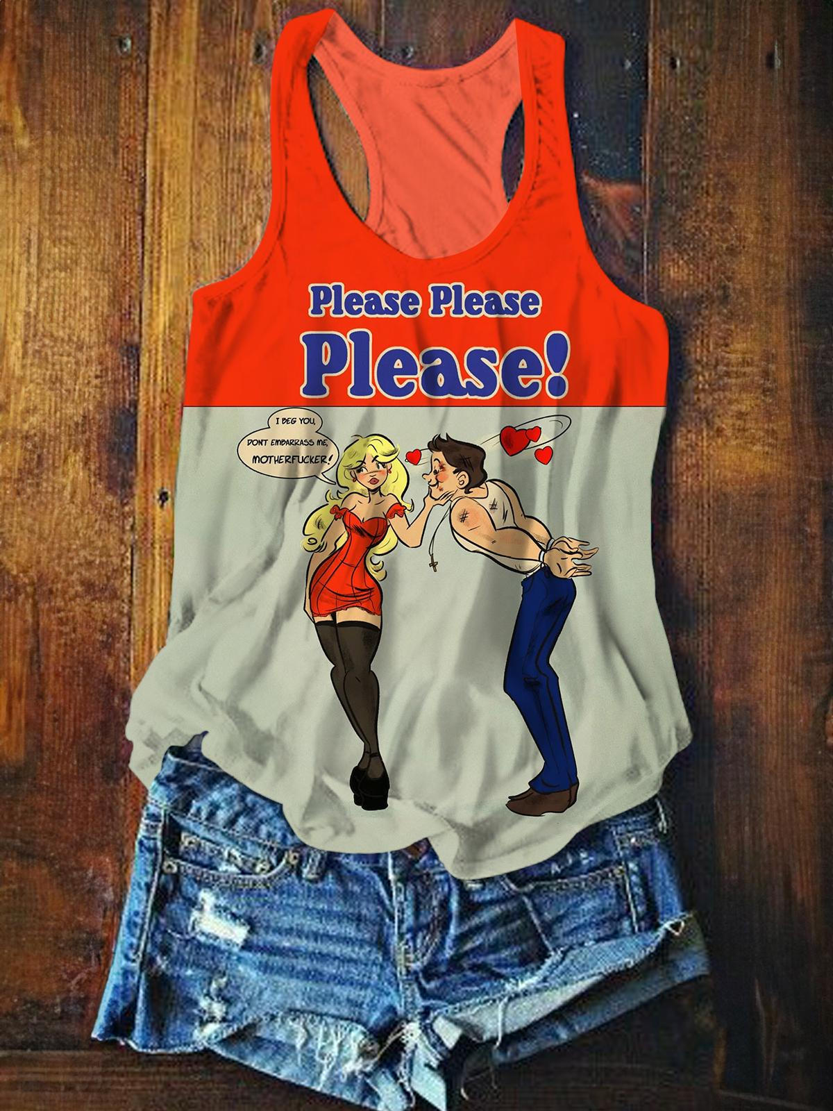 Please Please Please I Beg You Funny Valentine's Day Print Tank Top