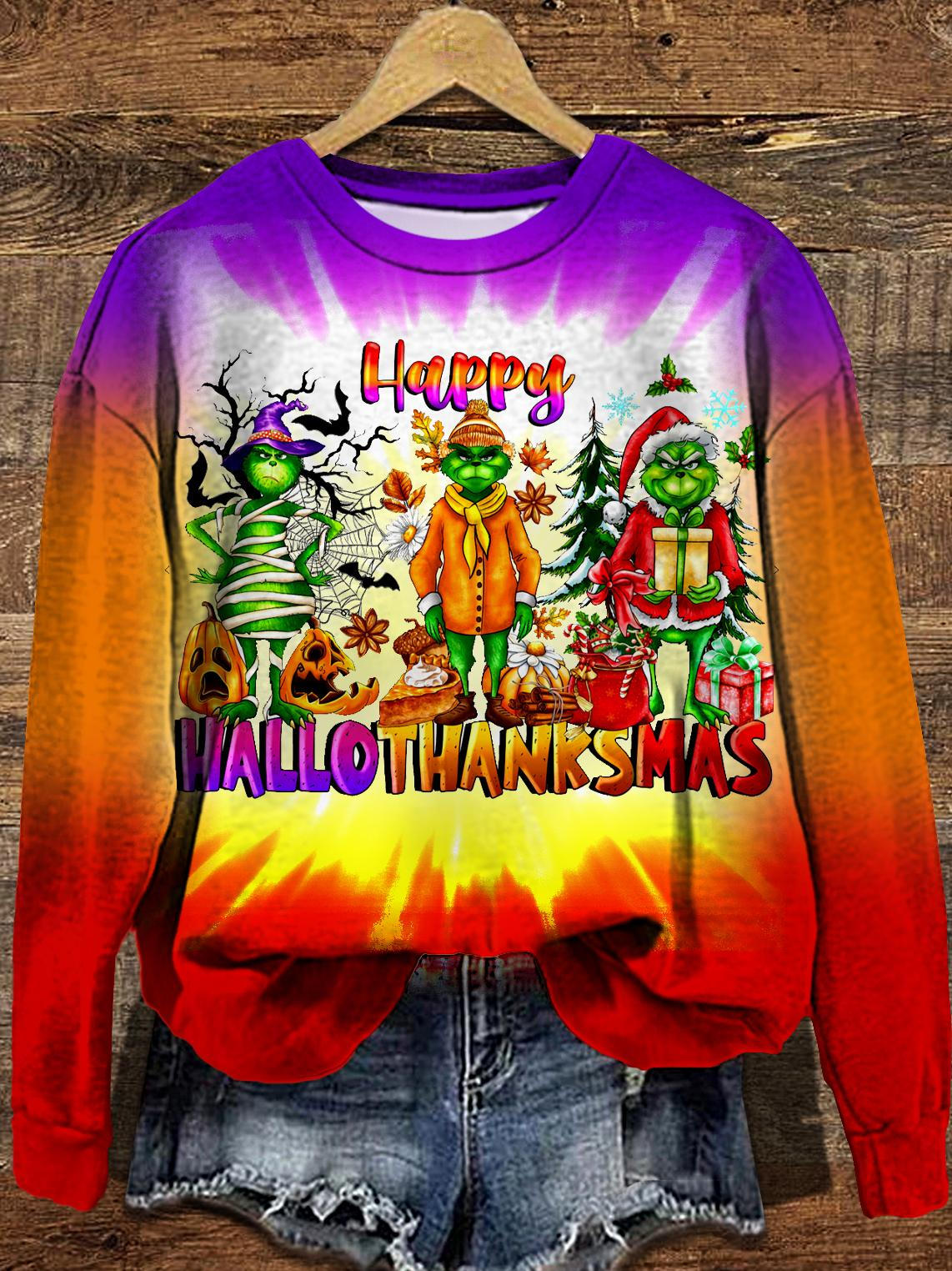 Women's Halloween Fall Christmas Green Long Sleeve Casual Top