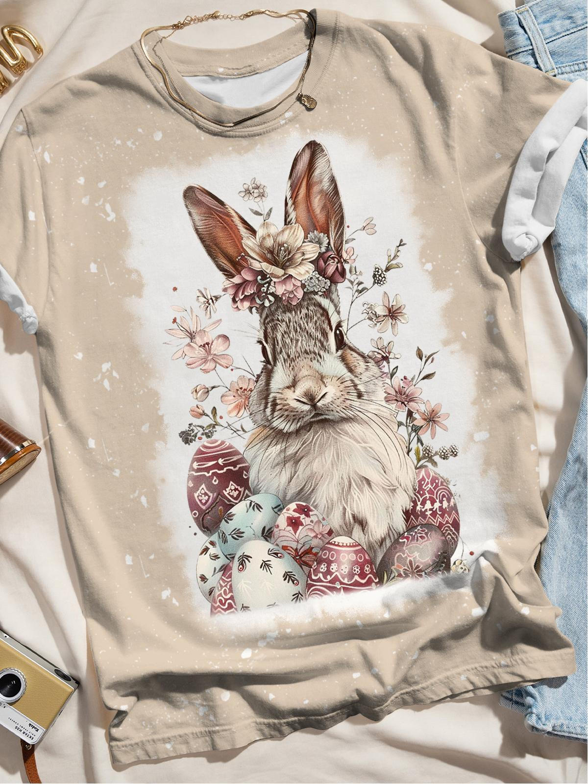 Easter Bunny And Eggs Crew Neck T-shirt