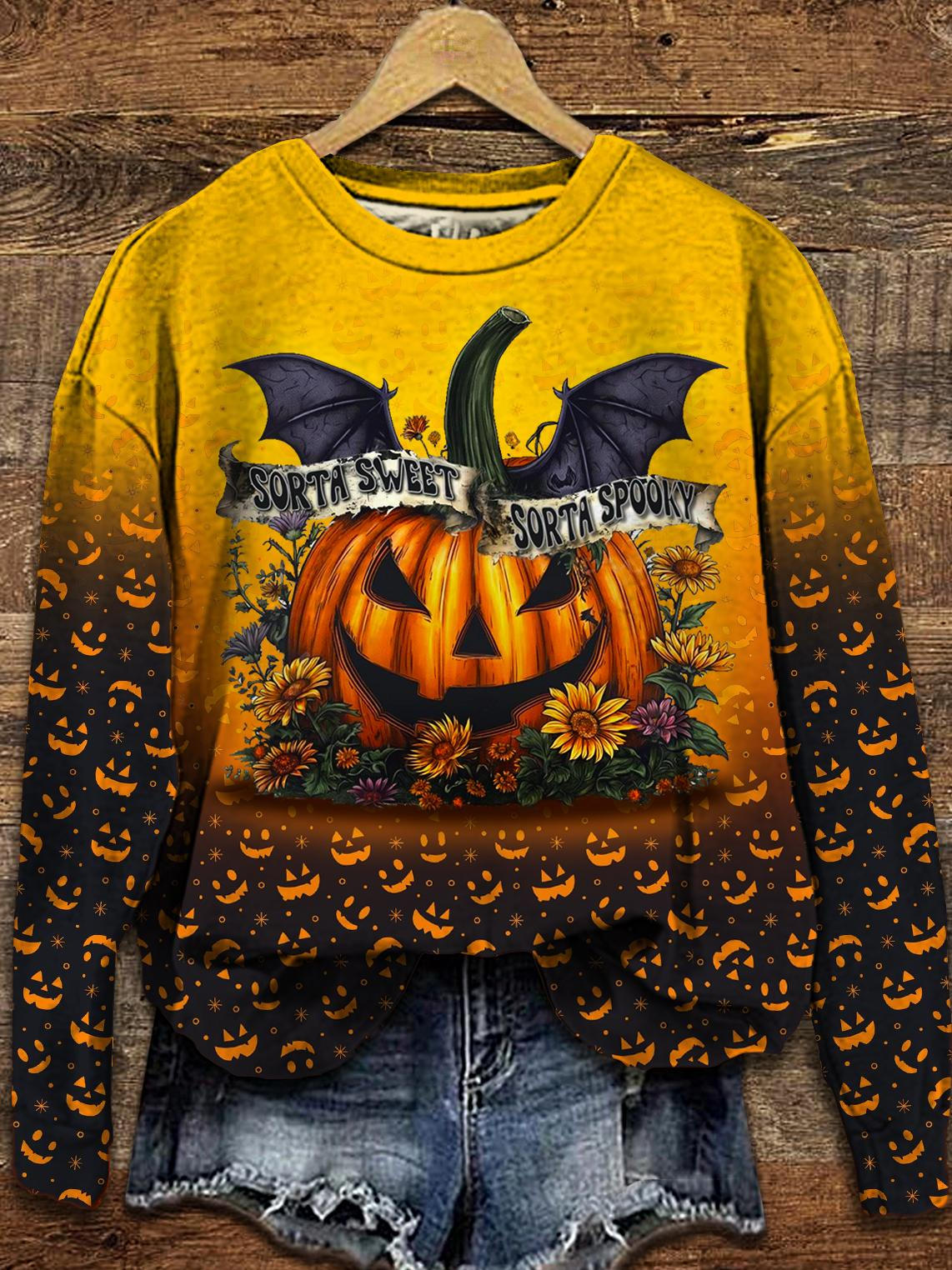 Women's Halloween Demon Pumpkin Head Long Sleeve Casual Top