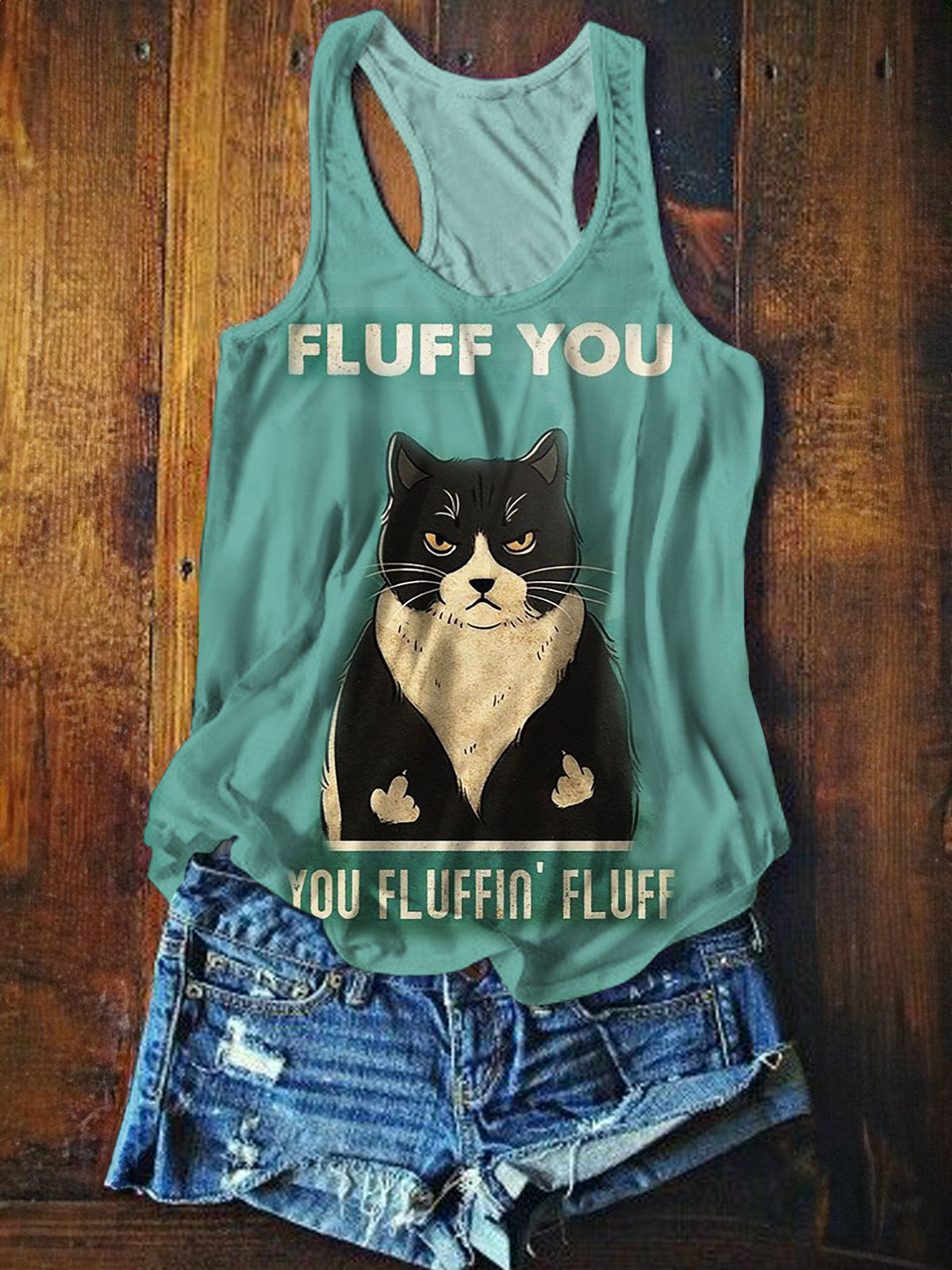 Funny Cat Printed Tank Top