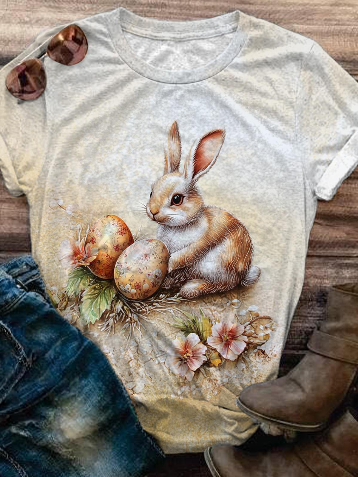 Vintage Easter Bunny And Eggs Crew Neck T-shirt