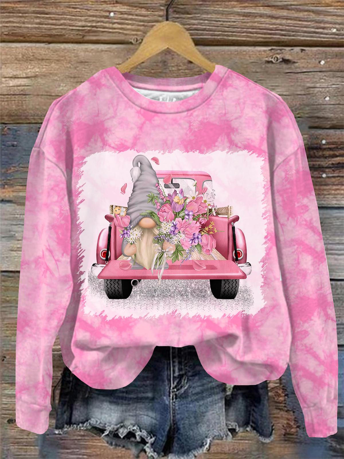 Tie Dye Gnome PrintRound Neck Long Sleeve Top