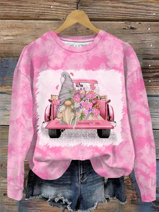 Tie Dye Gnome PrintRound Neck Long Sleeve Top