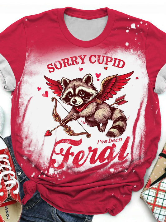 Women's Valentine's Day Feral Raccoon Crew Neck T-shirt