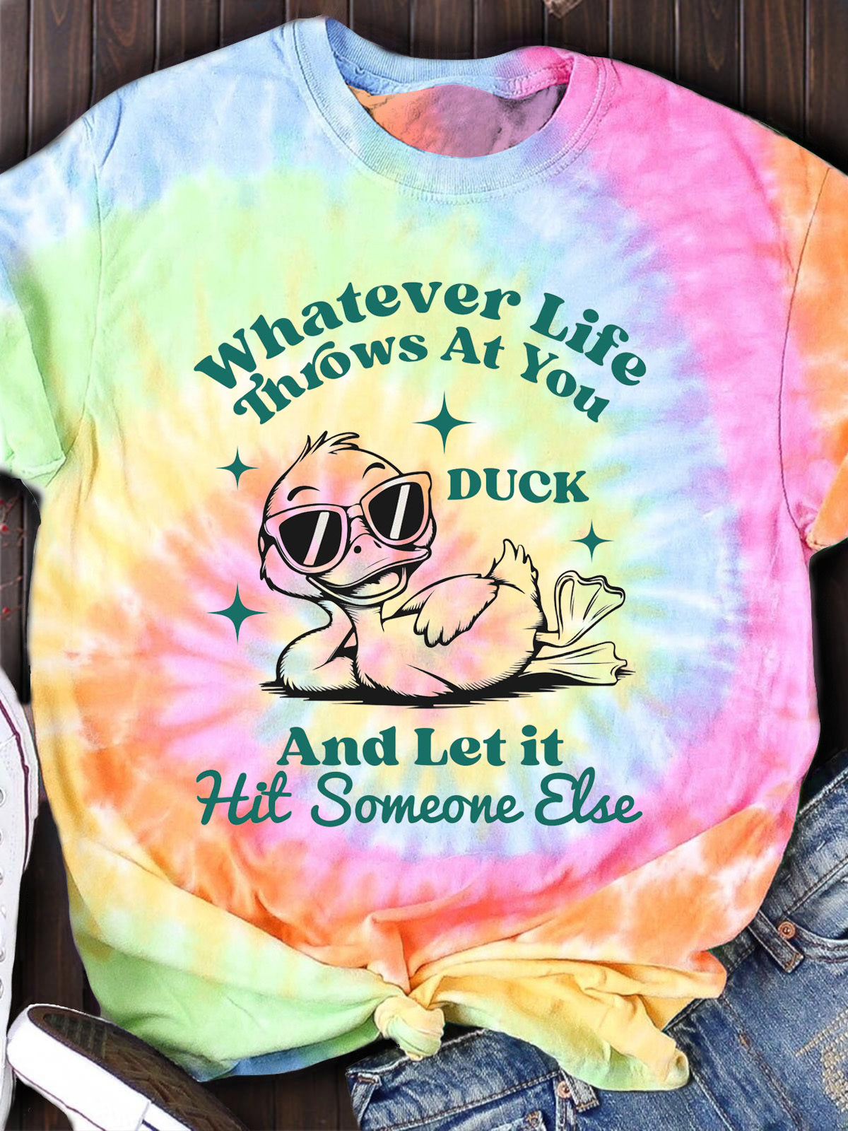 Whatever Life Throws At You Funny Duck Crew Neck T-shirt