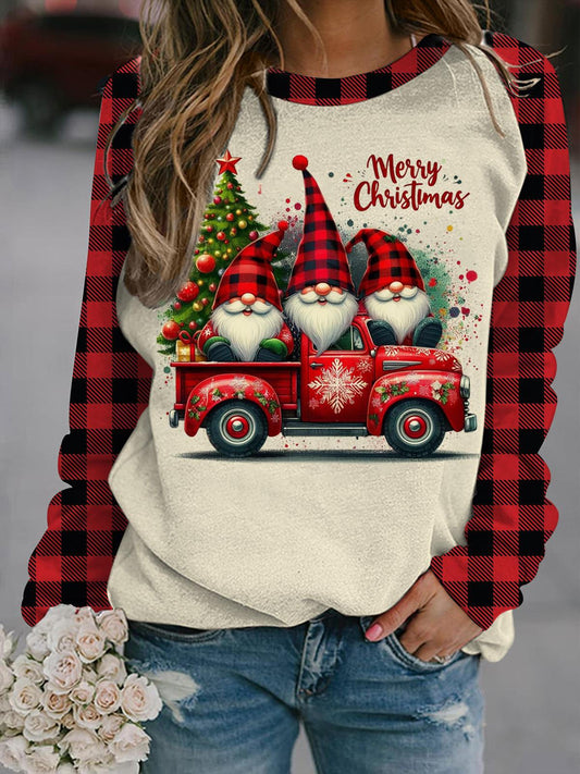 Christmas Cute Gnome Print Long Sleeve Casual Top