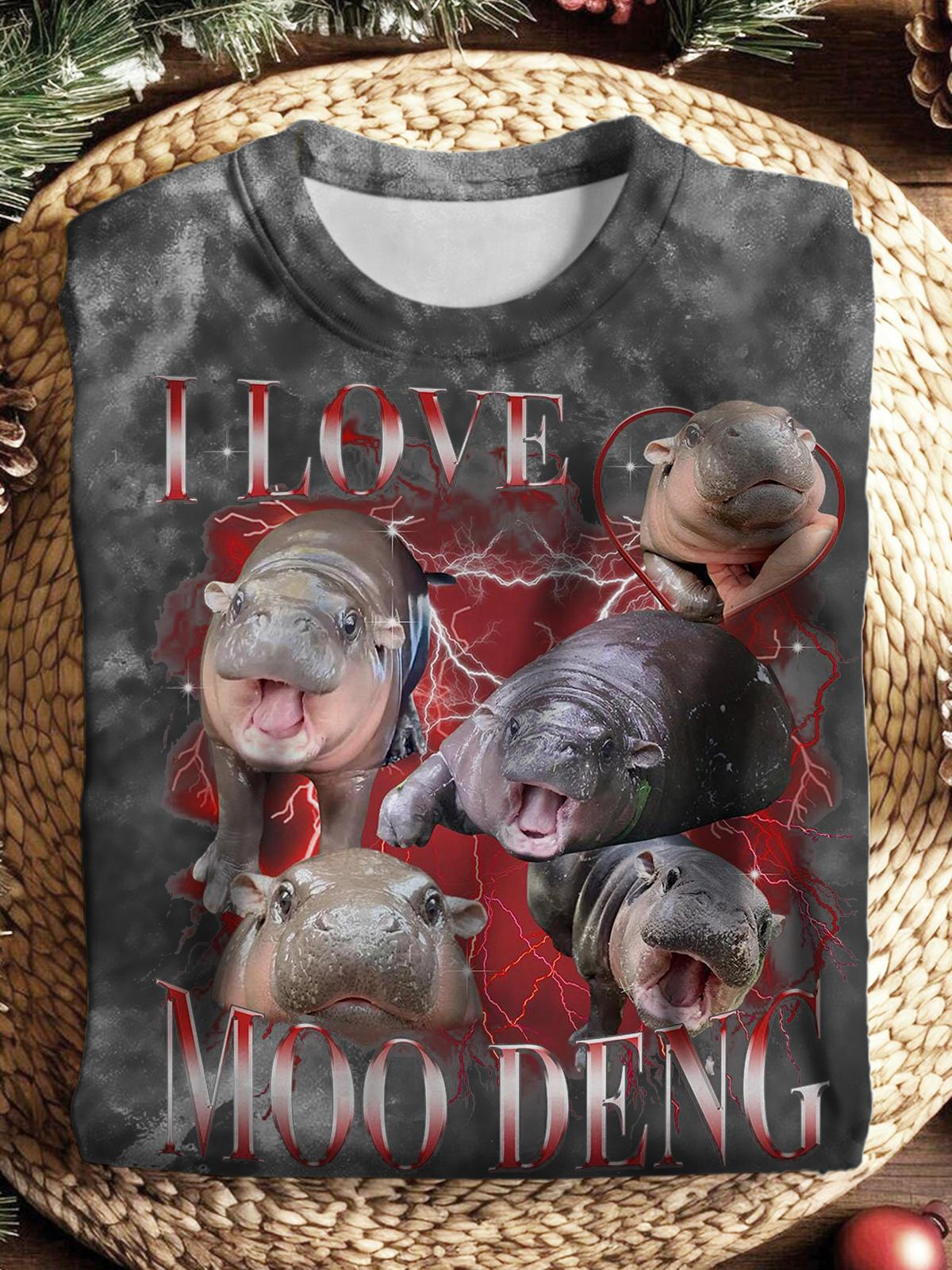 Women's I Love Moodeng Vintage Print Casual Long Sleeve Top