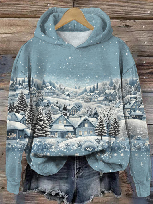 Women's Winter Snow Scene Printed Casual Hoodie