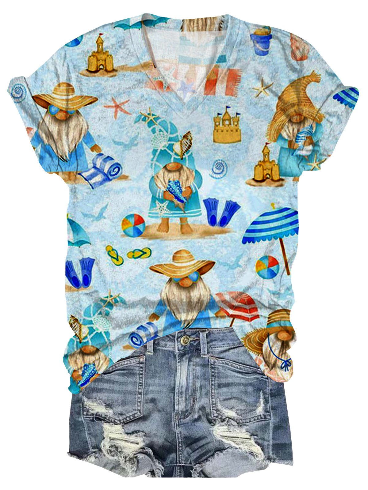 Vacation Gnome V-Neck Short Sleeve T-Shirt