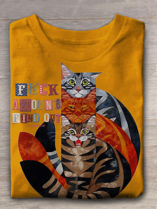 Find Out A Memoir Cute Cat Print Casual T-shirt