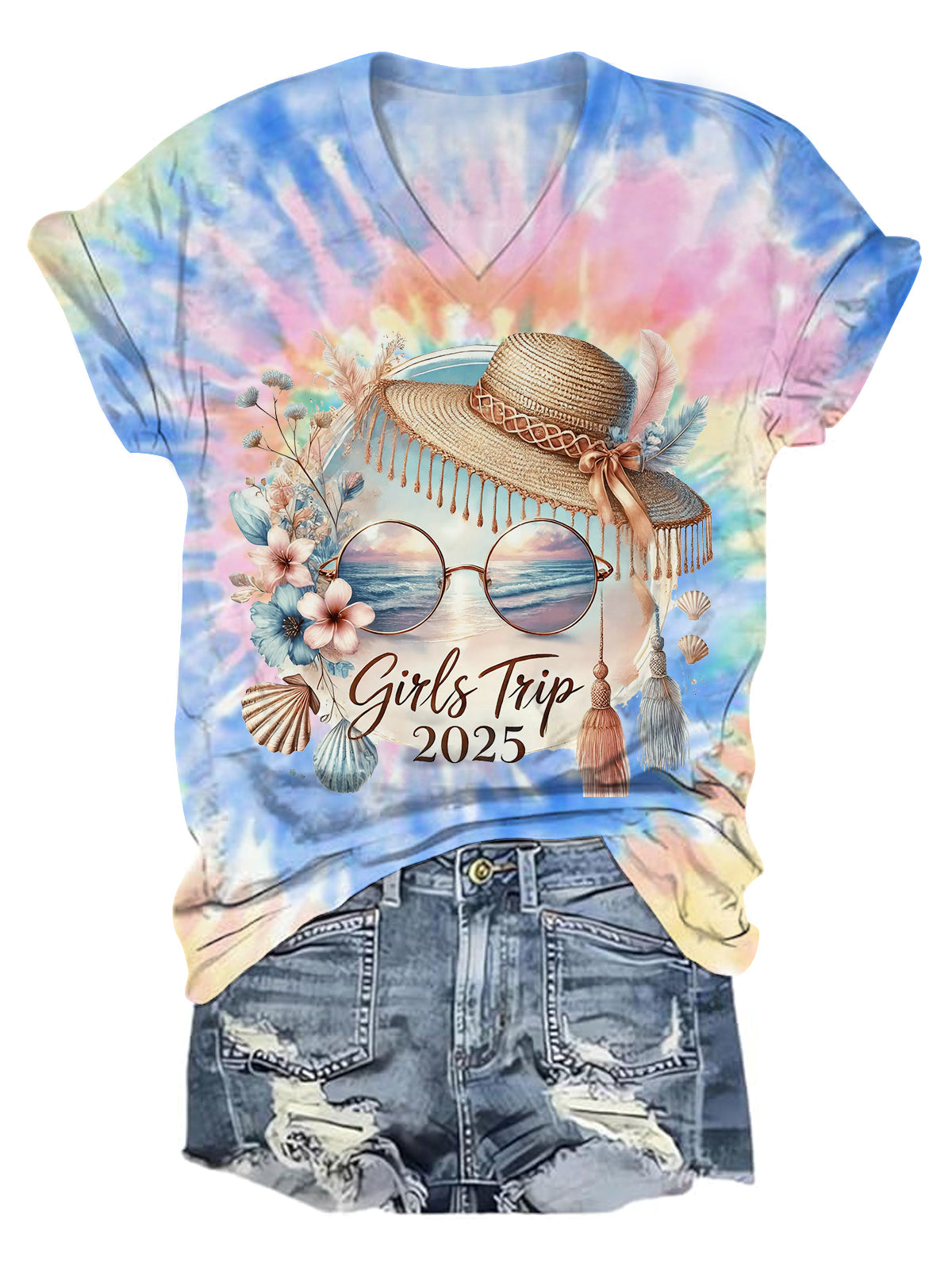 Colorful Cruise Girls Trip 2025 V-Neck T-Shirt