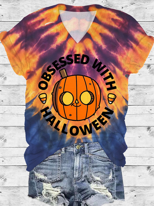 Obsessed With Halloween V-Neck Short Sleeve T-Shirt