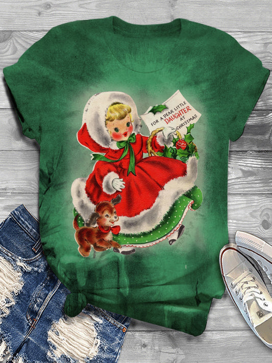 Christmas Girls Gift Casual Vintage Short Sleeve T-Shirt