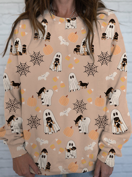 Women's Ghost And Dog Round Neck Long Sleeve Top