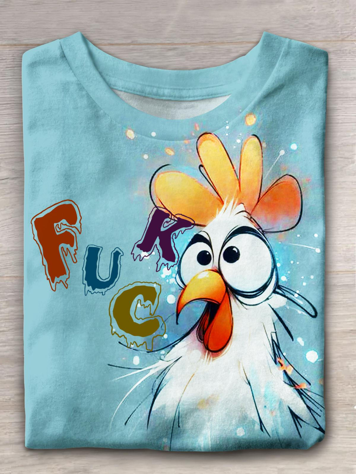 Fuck Rooster Childish Fun Holiday Casual Print T-shirt