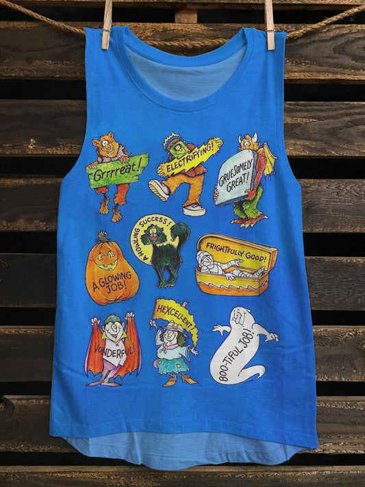 Vintage Halloween Cartoon Pattern Printed Sleeveless Tank Top