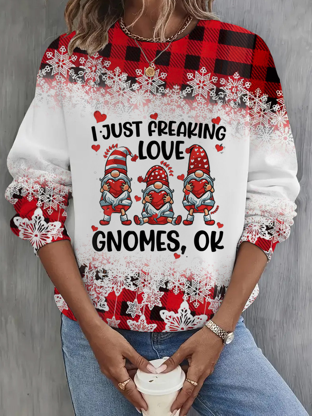 I Freaking Love Gnomes Long Sleeve Casual Top