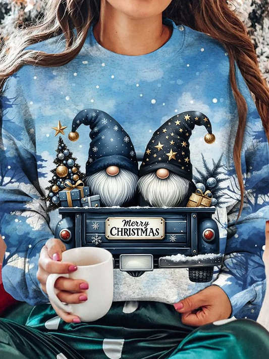 Women's Christmas Gnome Crew Neck Casual Sweatshirt