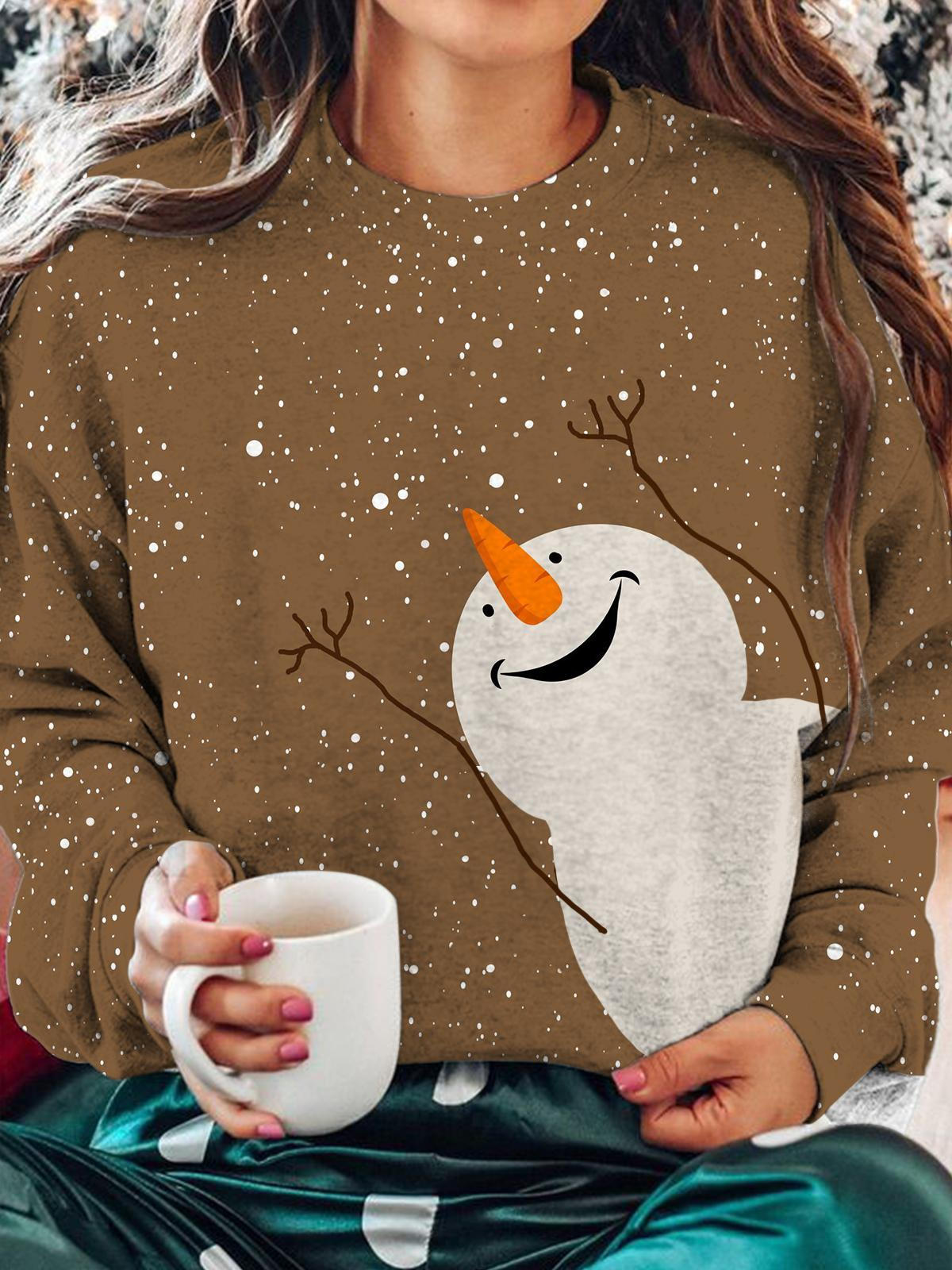 Women's Christmas Cute Snowman Print Casual Long Sleeve Top