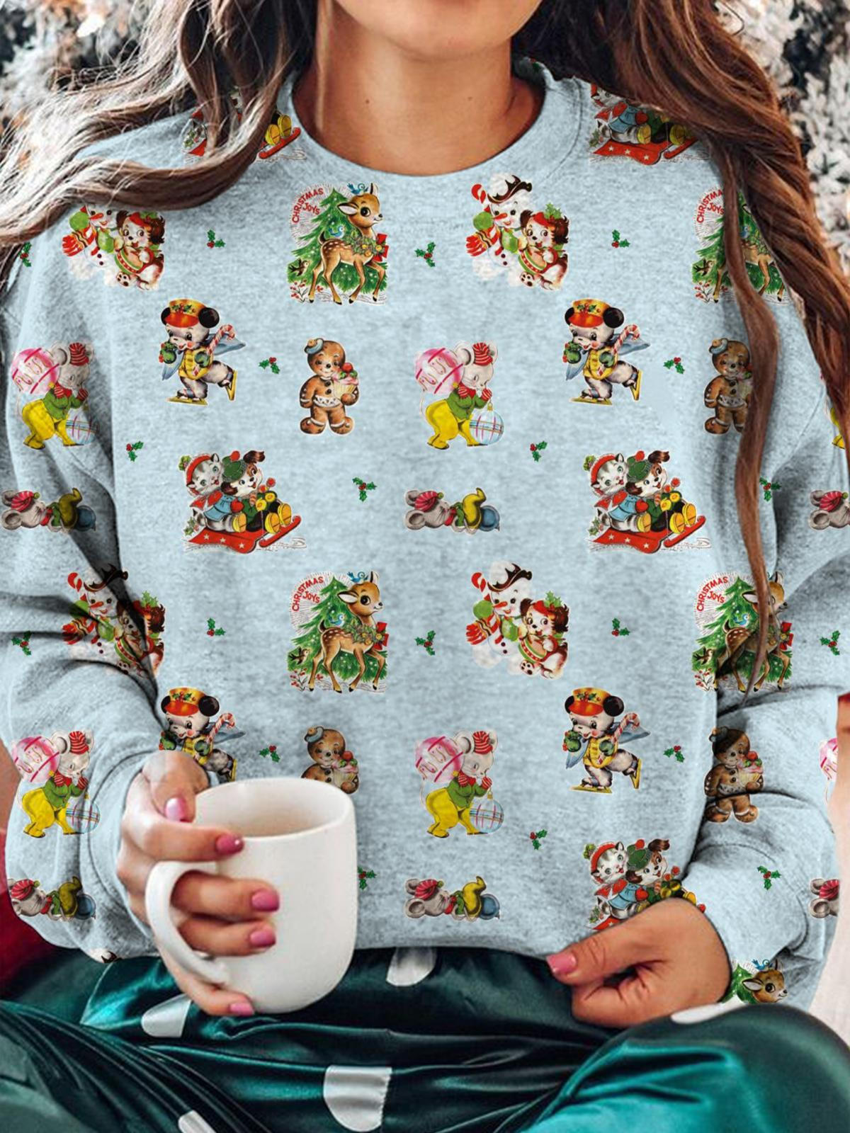 Women's Christmas Print Crew Neck Casual Sweatshirt