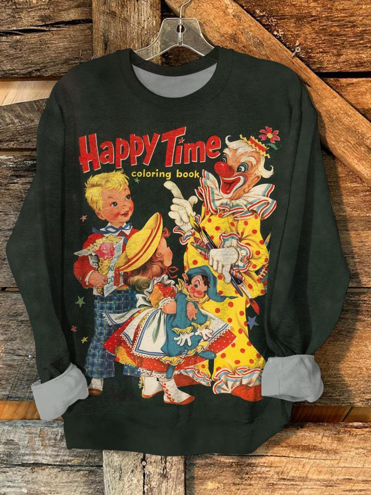 Women's Happy Time Joker Retro Print Long Sleeve Top