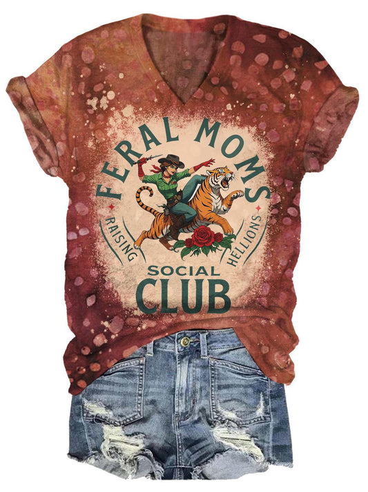 Feral Moms Social Club Western Denim Tiger Print T-Shirt