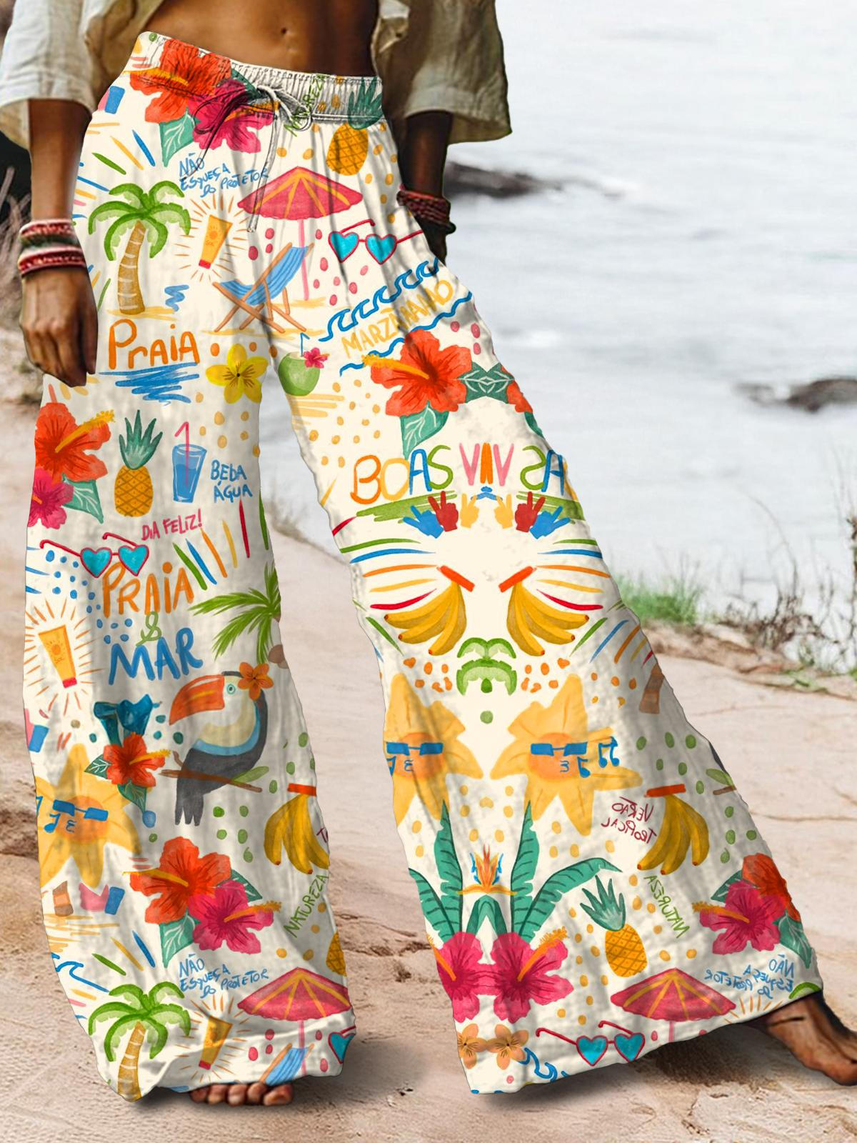 Women's Hawaiian Holiday Hotspot Flowers Parrots Printed Casual Pants