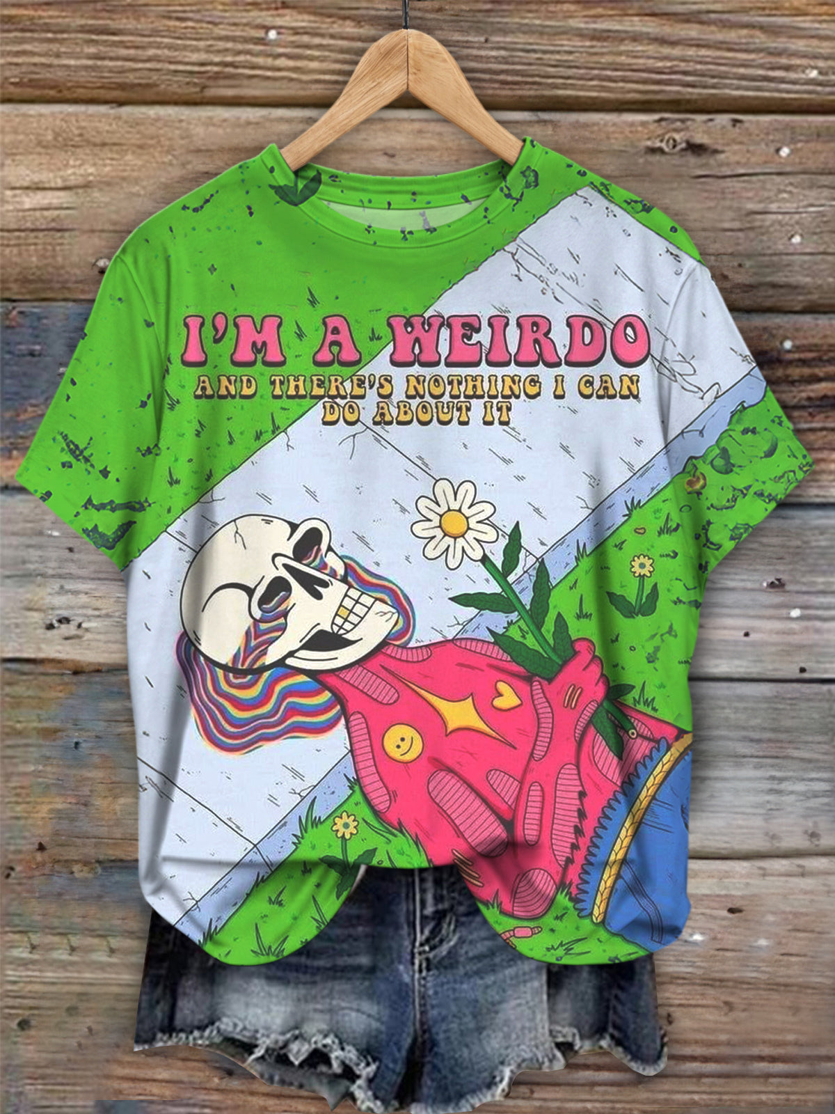 I'm A Weirdo Skull Pattern Crew Neck T-shirt