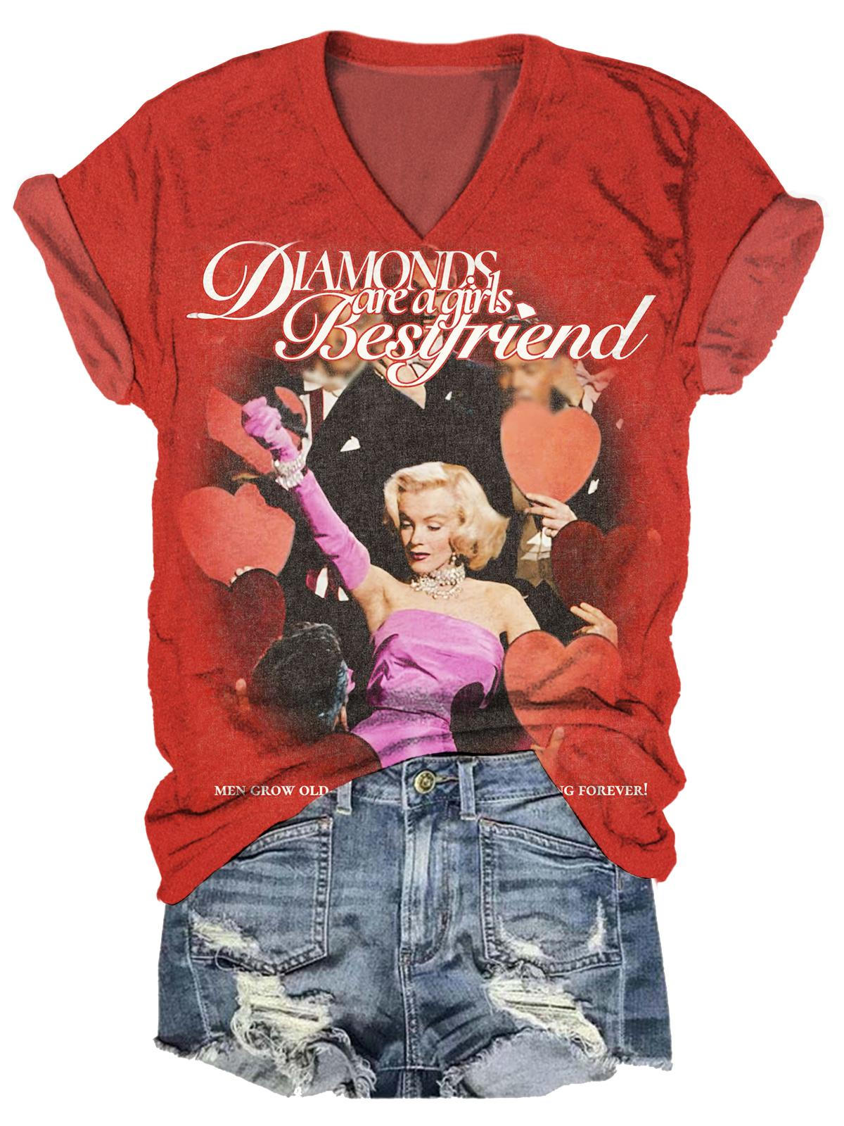 Diamonds Are A Girls Besyriend Fan Print T-Shirt