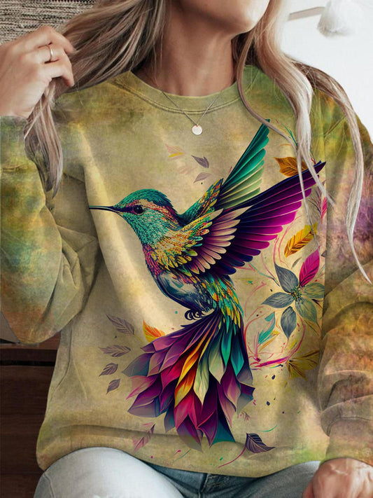 Women's Vintage Hummingbird Crew Neck Casual Sweatshirt