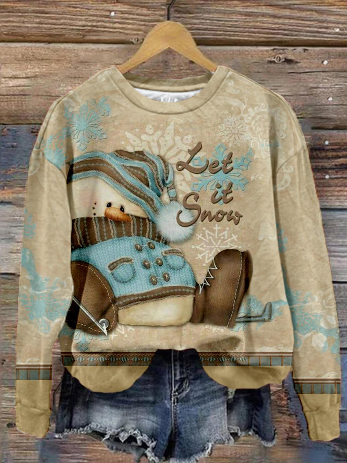 Let It Snow Printed Long Sleeve Casual Top