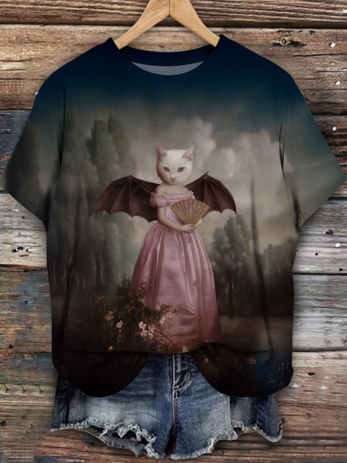 Women's Sexy Cat Vampire Lady Retro Print Casual T-shirt