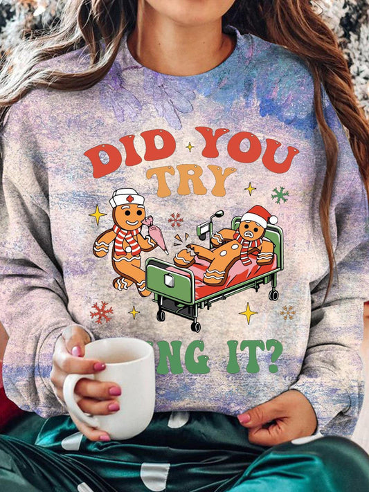 Did You Try Icing It Christmas Fun Print Long Sleeve Top