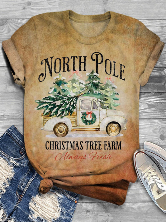 North Pole Christmas Tree Farm Print T-shirt