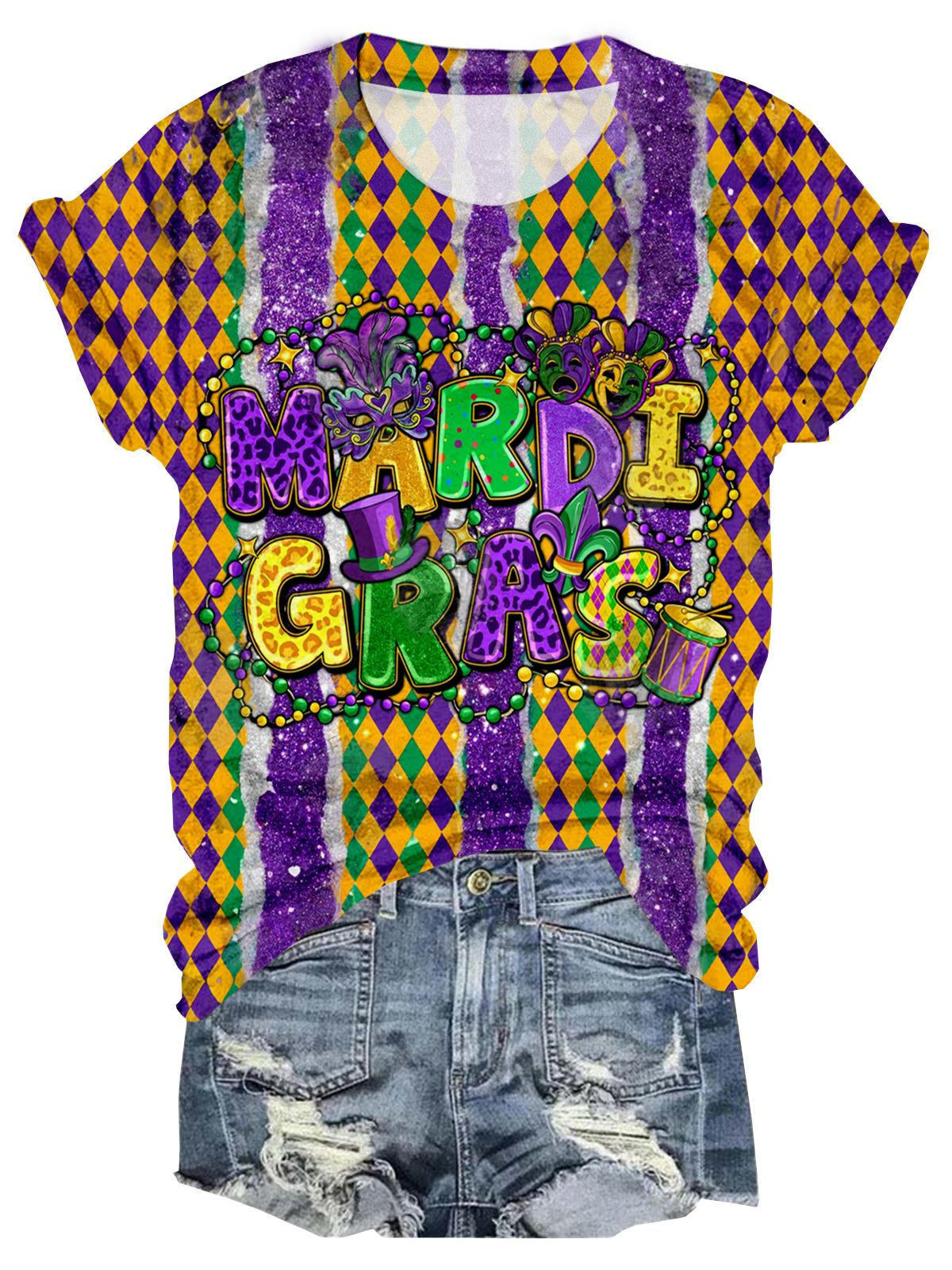 Mardi Gras Printed Crew Neck T-shirt