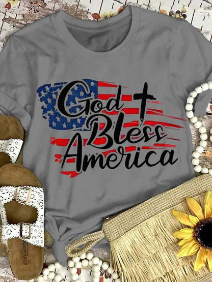 Independence Day God Bless America Print T-shirt