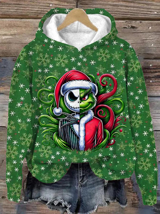 Green Monster And Jacks Christmas Long Sleeve Printed Hoodie