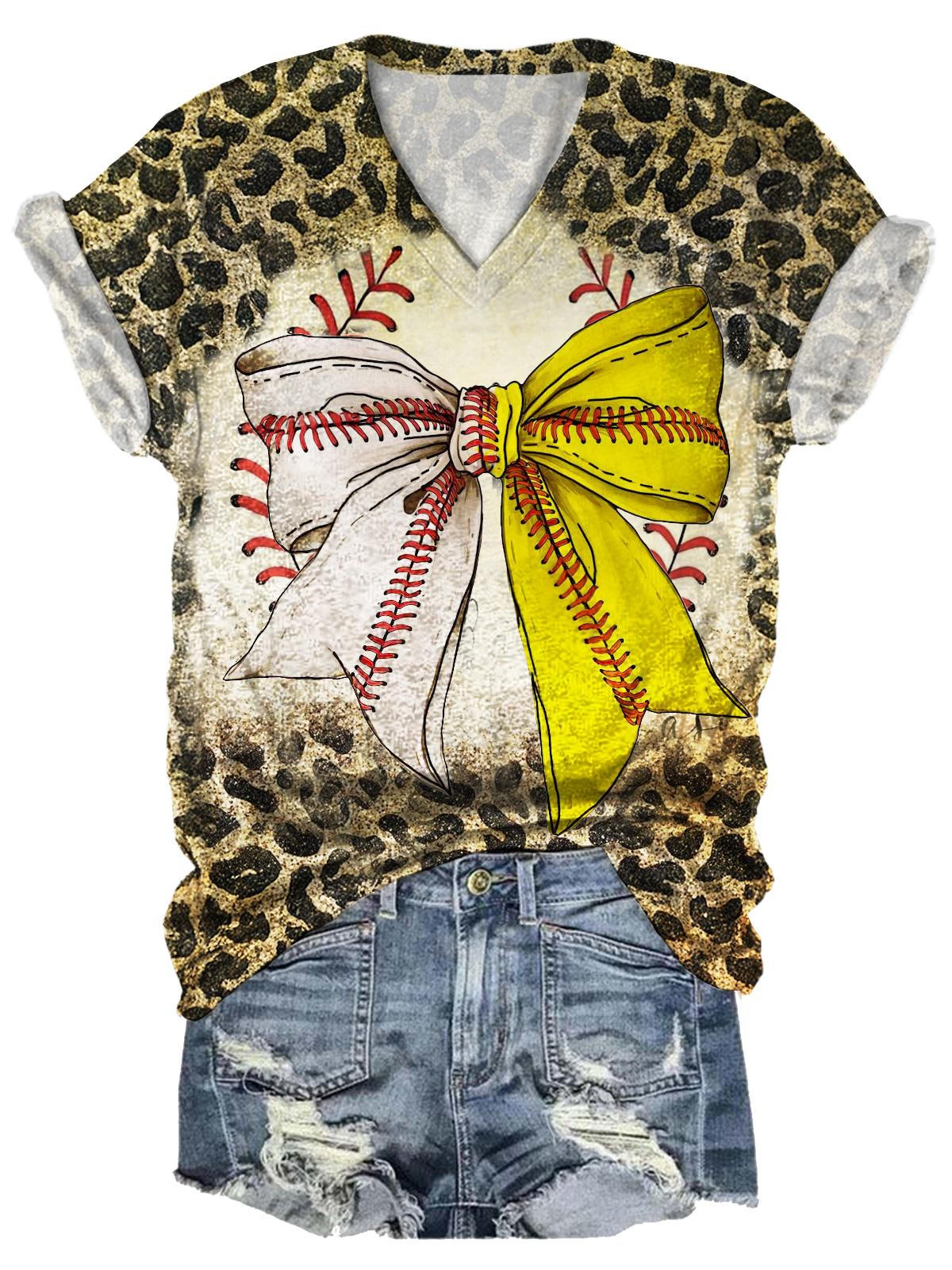 Baseball Sports Fans Bow Leopard Sexy Print T-shirt