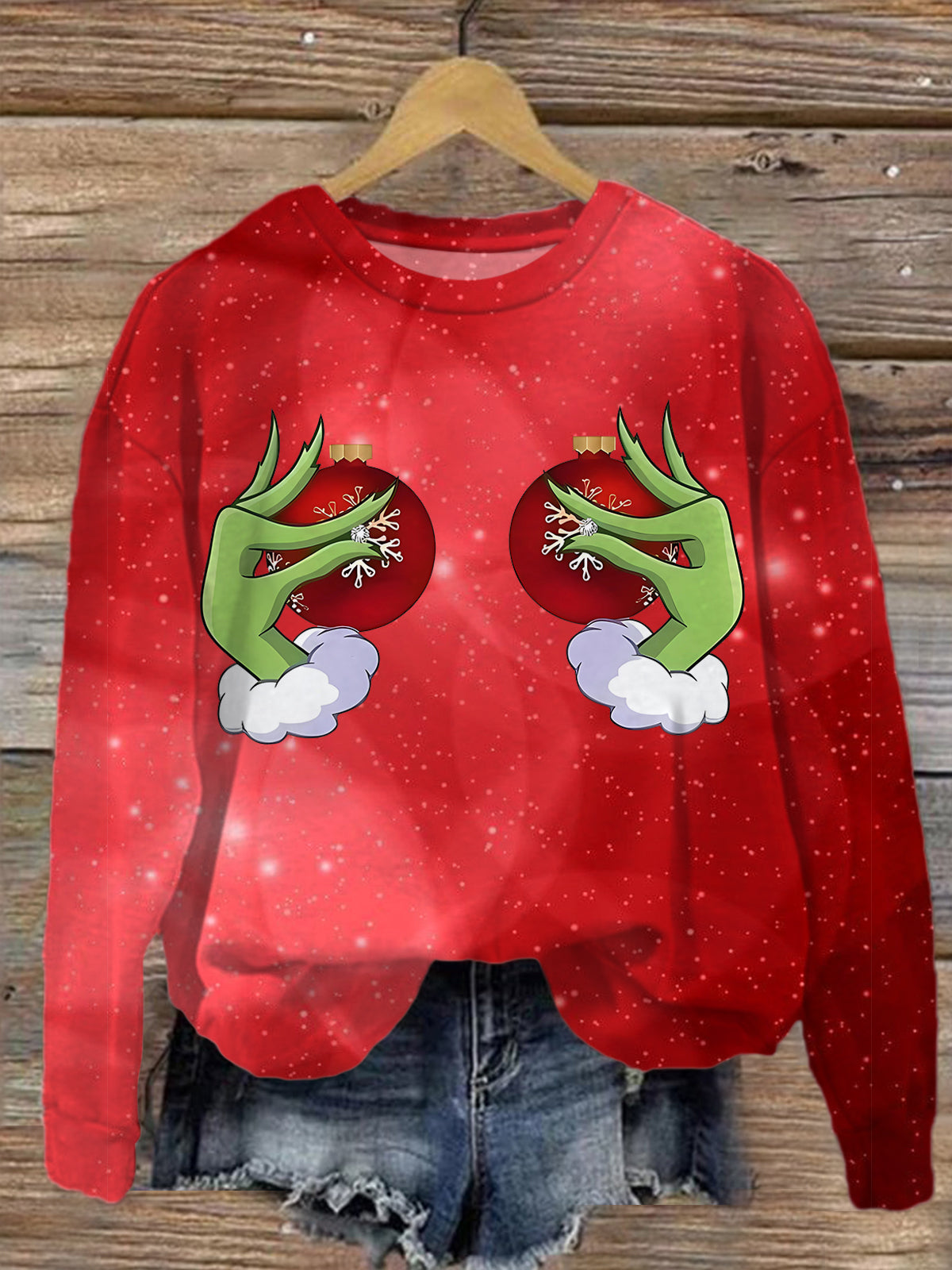 Green Monster Holding A Bell Printed Long Sleeve Casual Top