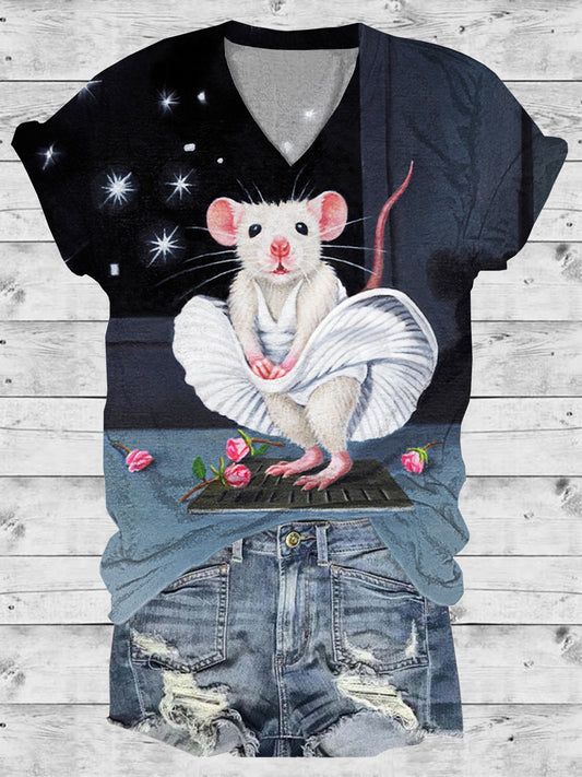 Mouse In Skirt V-Neck Short Sleeve T-Shirt