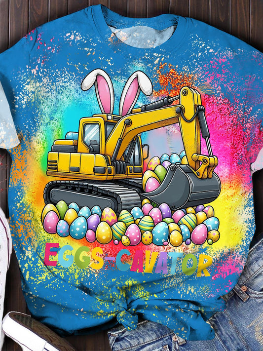 Easter Day Cute Rabbit Excavator Easter Egg Holiday Print T-shirt