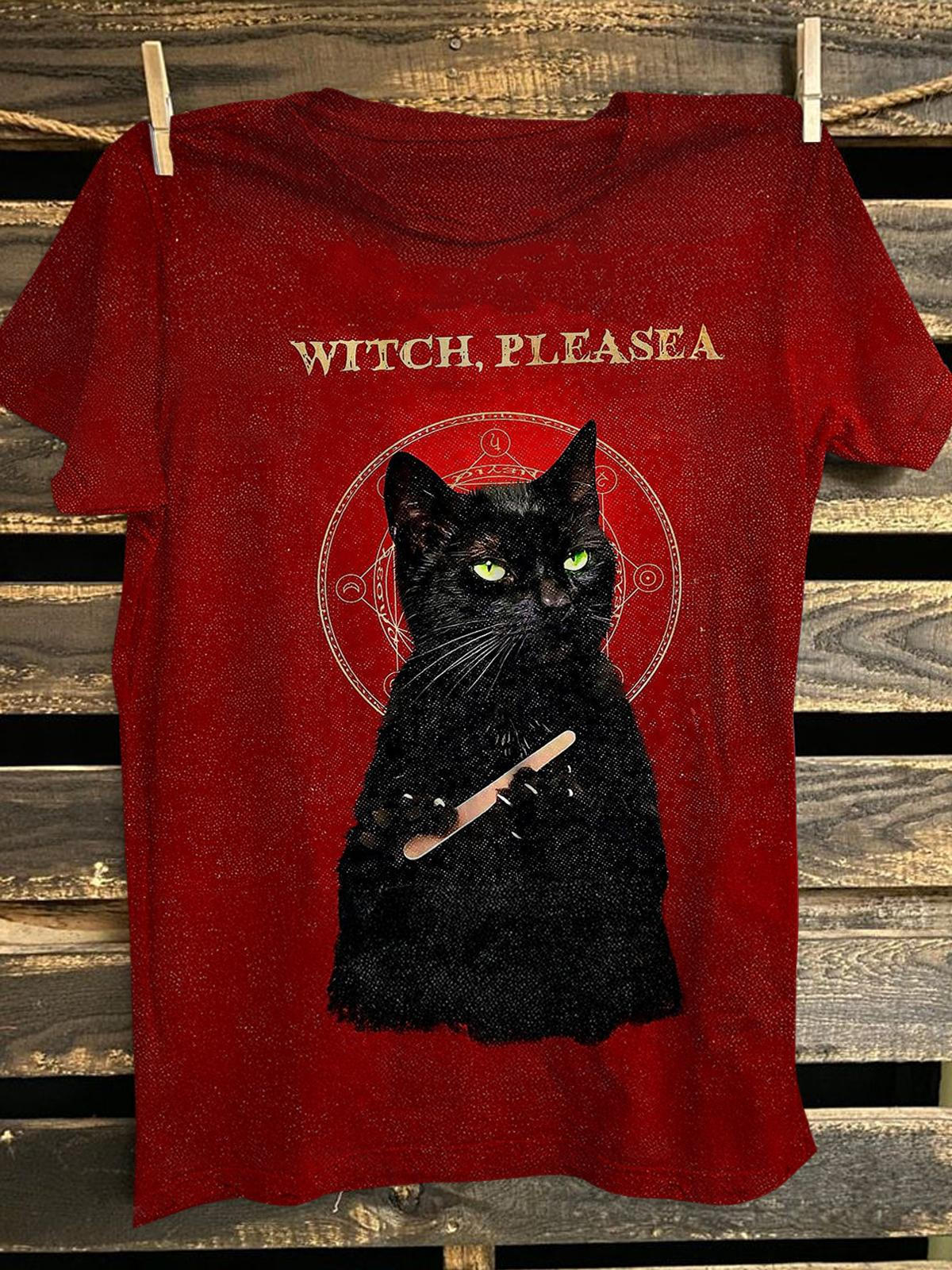 Witch Pleasea Retro Sexy Wildcat Print Casual T-shirt