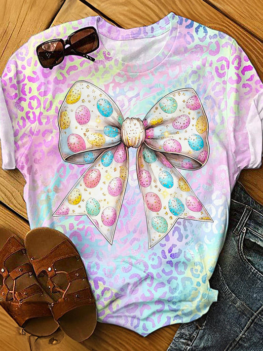 Easter Egg Coquette Bow Crew Neck T-shirt