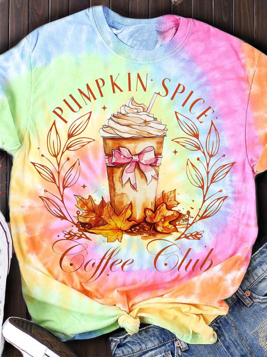 Pumpkin Spice Coffee Club Print Crew Neck T-shirt