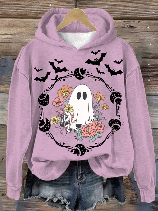 Women's Halloween Ghost Long Sleeve Printed Hoodie